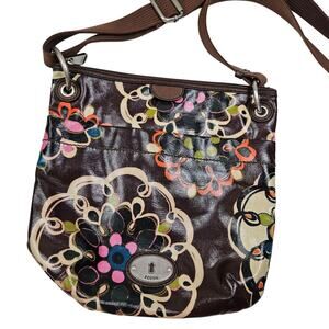 Fossil KeyPer Floral Coated Crossbody Purse‎ Brown